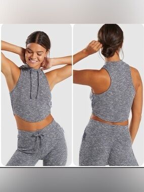 Gymshark “Slounge” Charcoal Heather Ribbed Knit Mockneck Crop Top M